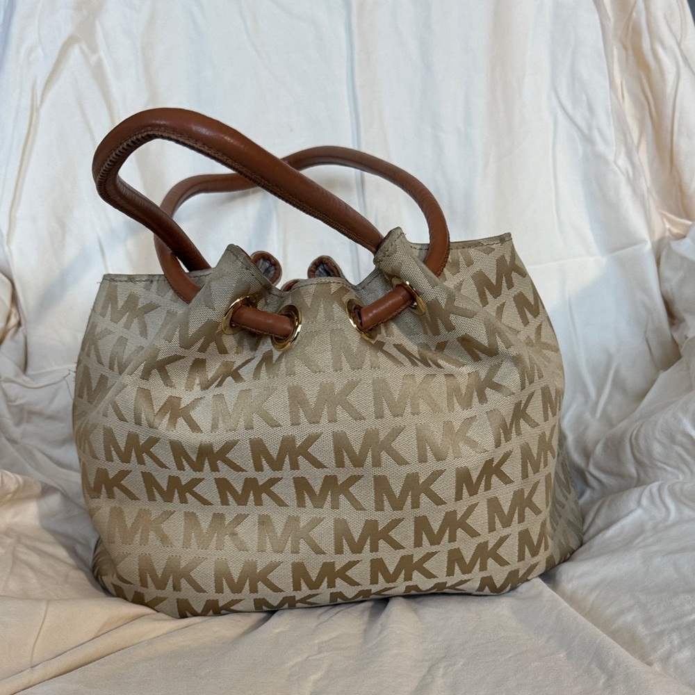 Michael Kors Beige Monogram Shoulder Bag